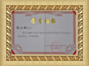 優秀共產黨員榮譽證書